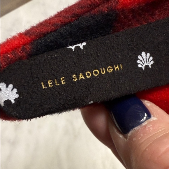 Lele Sadoughi NWOT Flannel Red Black Buffalo Check Headband with Pearl Accent